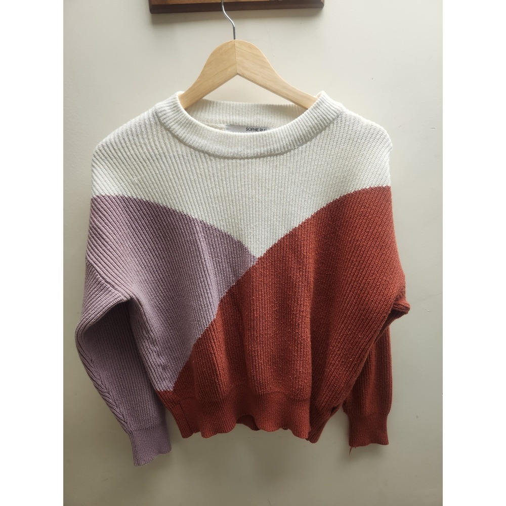 Sophie‎ Rue Colorblock Ribbed Knit Sweater Womens Medium Cream Mauve Rust Orange